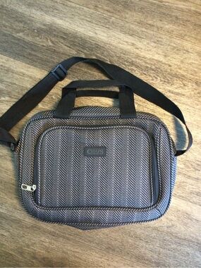 Chaps Men's Gray Herringbone Messenger Bag with Black Strap